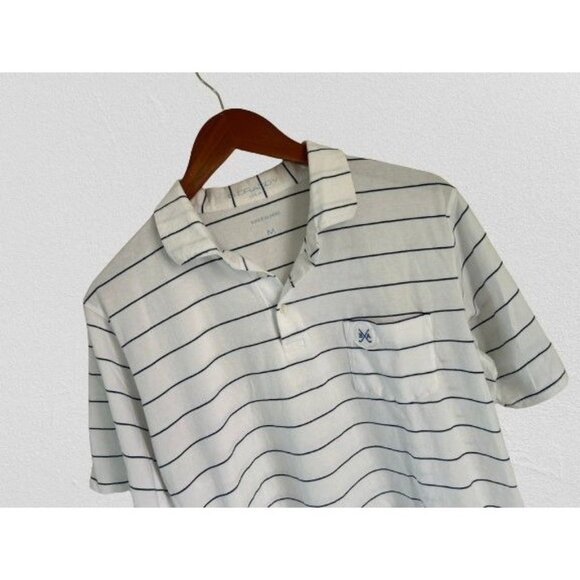 B DRADDY PIMA Cotton Polo Shirt Pocket Embroidered Logo White Blue Pinstripes - - Picture 1 of 8